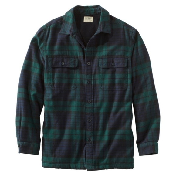 L.L. Bean Other - L.L BEAN Green Navy Plaid Fleece Lined Flannel Shacket